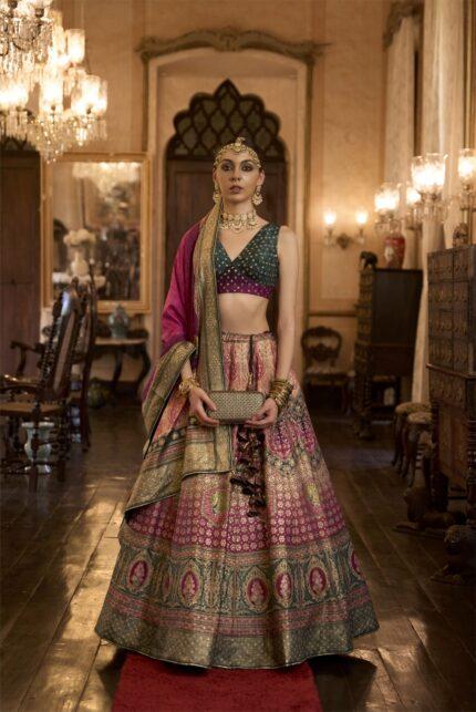 Buy Multi Color Silk Aari Work Lehenga Choli | Appelle Fashion